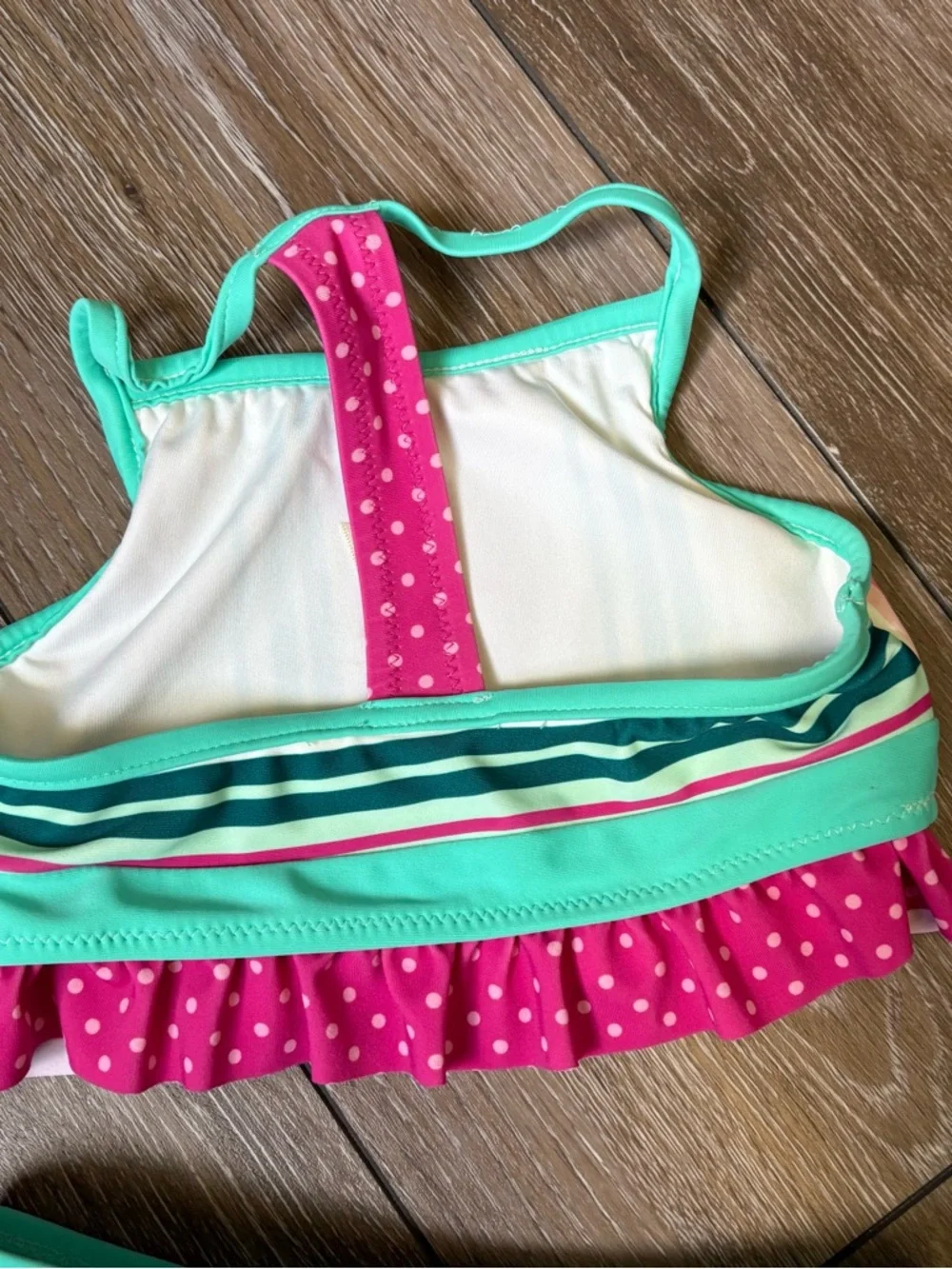 Matilda Jane Striped‎ Ruffle Two-Piece Swimsuit in Pink & Teal